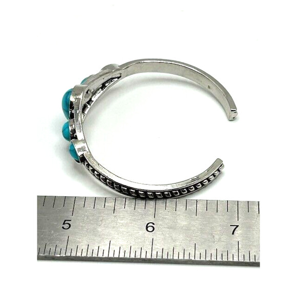 Faux Silver Turquoise Stones Open Bangle Cuff Bracelet Jewelry Boho Southwestern - Picture 8 of 8